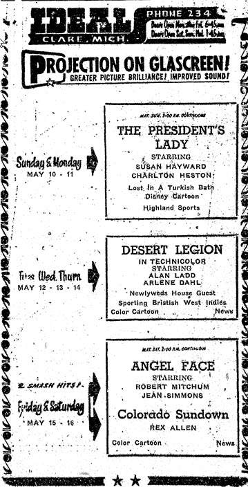 Clare Sentinel Ad May 1953 Ideal Theatre, Clare
